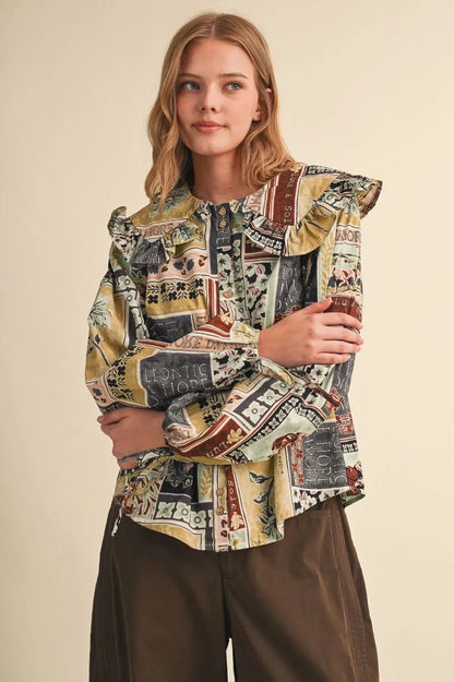 Patchwork Peter Pan Oversize Collar Blouse