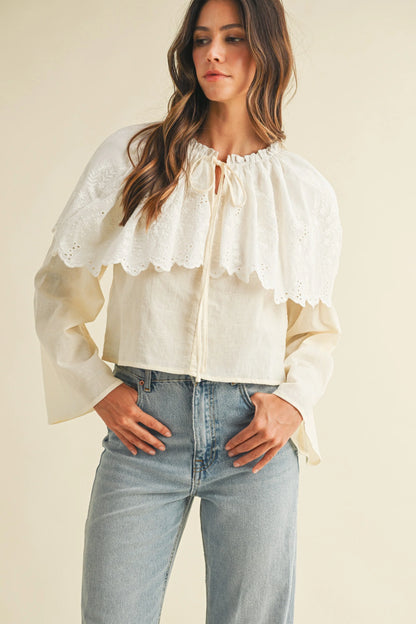 Scalloped Tie Front Blouse