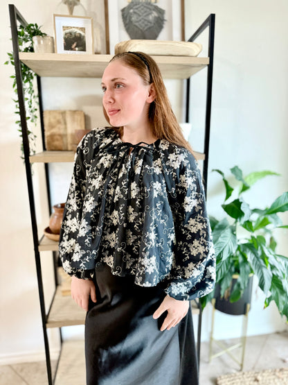 Black Embroidery Flowy Blouse