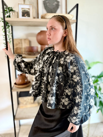 Black Embroidery Flowy Blouse
