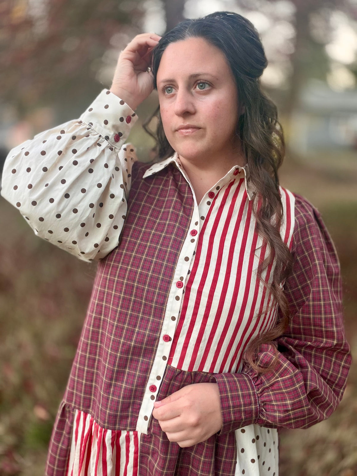VINTAGE STRIPED POLKADOT MAXI DRESS