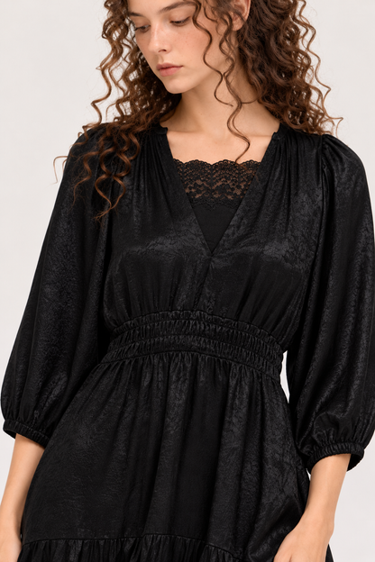  BLACK 3/4 SLEEVES HOLIDAY MIDI DRESS