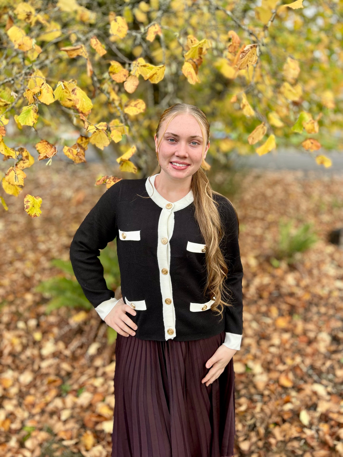 B/W Button Down Sweater