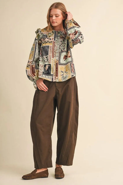 Patchwork Peter Pan Oversize Collar Blouse