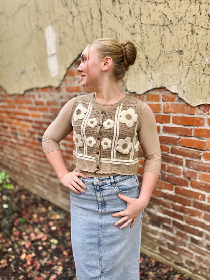 Floral Crochet Cropped Vest