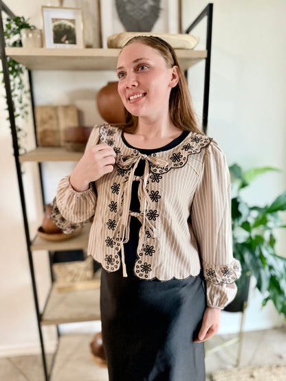 Mocha Floral Tie Front Blouse