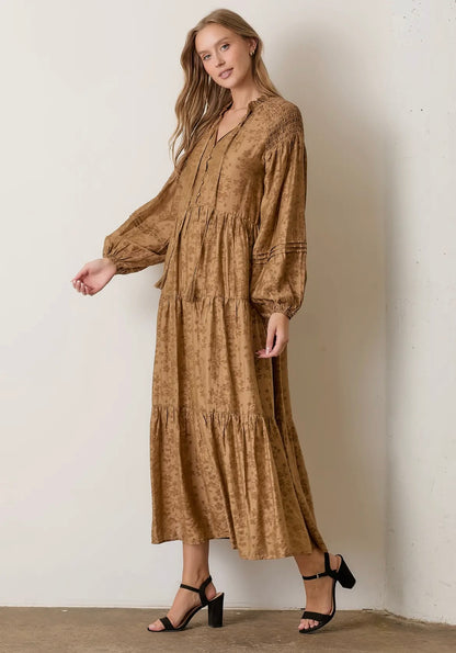 Floral Camel Maxi Dress