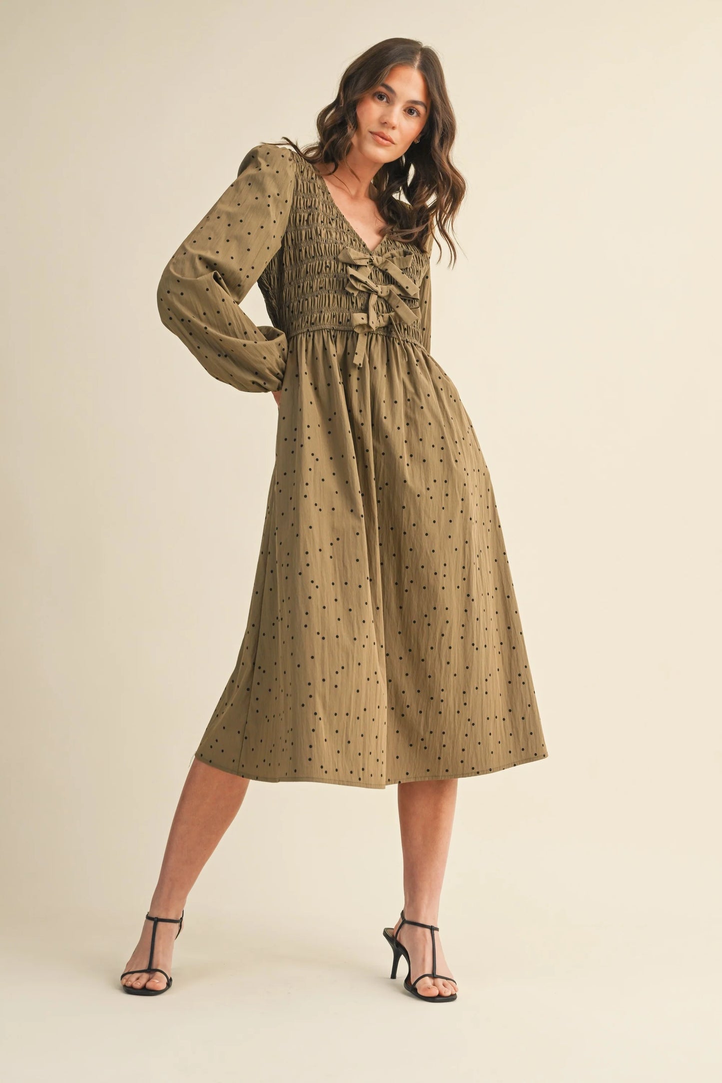 Olive Polka Dot Bow Dress