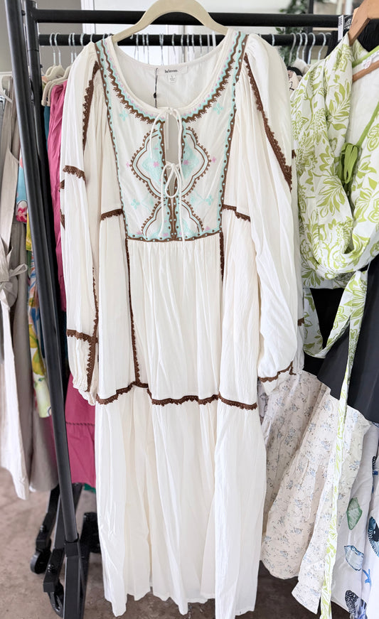 Brown Cream Aztec Maxi Dress
