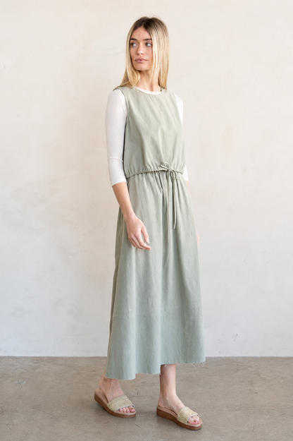 SAGE GREEN ADJUSTABLE TIE HEM CROPPED TANK TOP AND FLARED MIDI SET