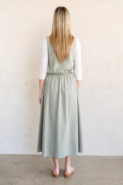 SAGE GREEN ADJUSTABLE TIE HEM CROPPED TANK TOP AND FLARED MIDI SET