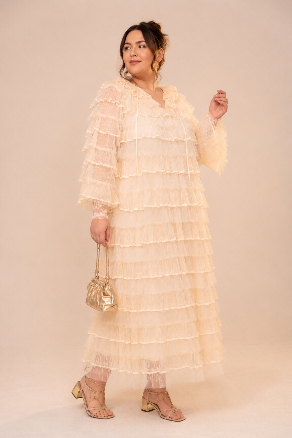 Tiered Ruffle Cape Sleeve Top Skirt Set