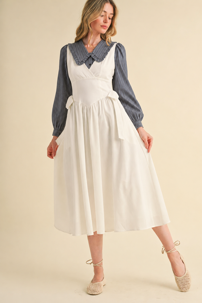 SIDE BOW DETAIL BASQUE WAIST MIDI DRESS