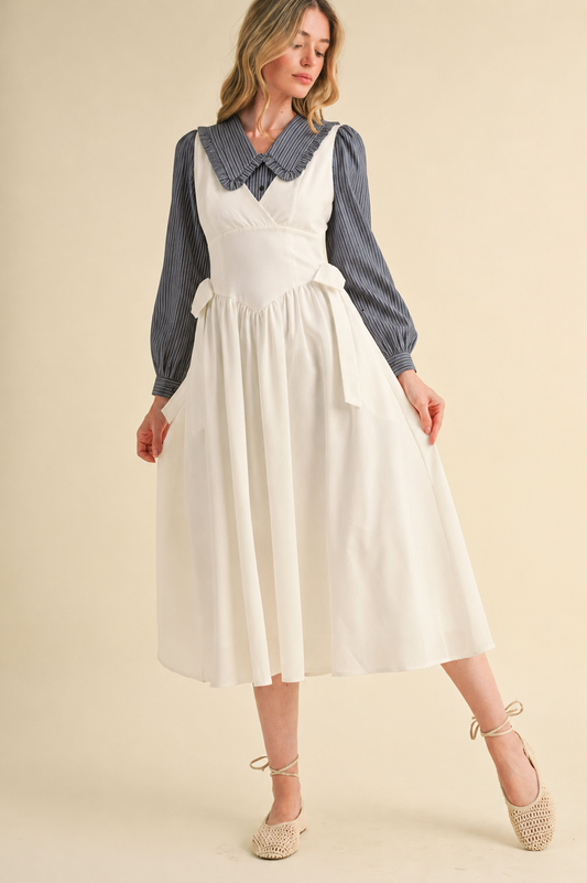 SIDE BOW DETAIL BASQUE WAIST MIDI DRESS
