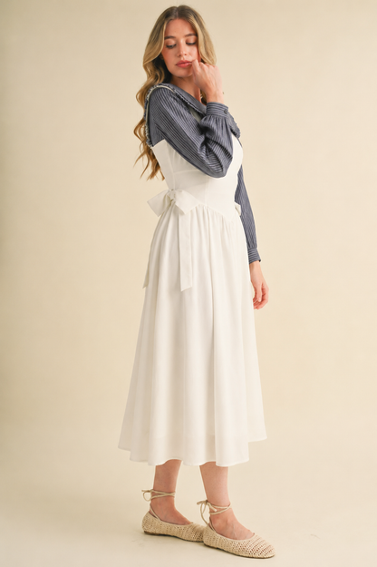 SIDE BOW DETAIL BASQUE WAIST MIDI DRESS