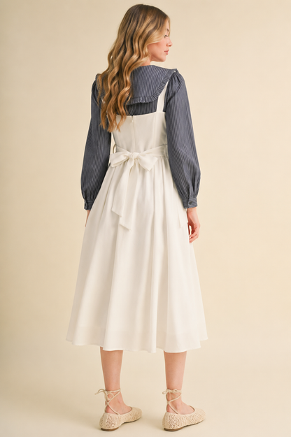 SIDE BOW DETAIL BASQUE WAIST MIDI DRESS