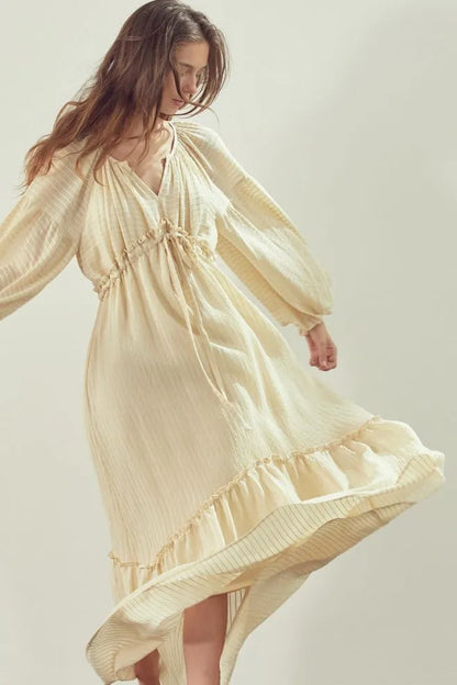 Cream Tie Front Maxi Dress