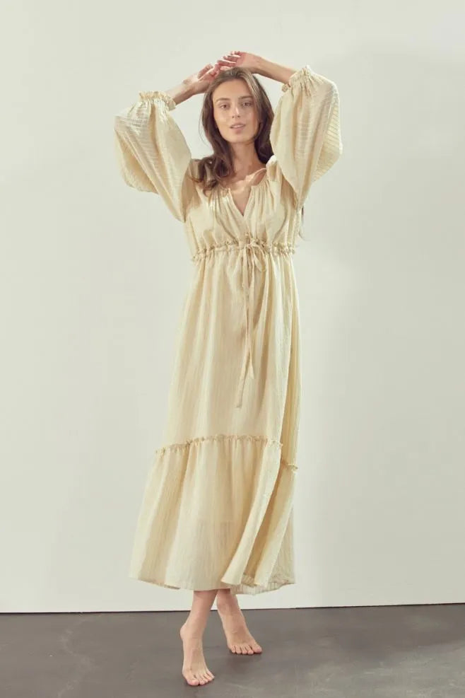Cream Tie Front Maxi Dress