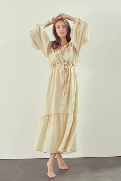 Cream Tie Front Maxi Dress