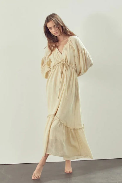 Cream Tie Front Maxi Dress