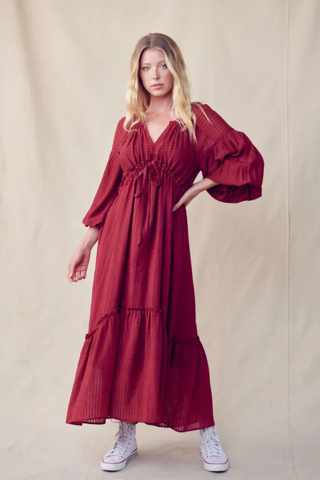 Burgundy Tie Front Maxi Dress
