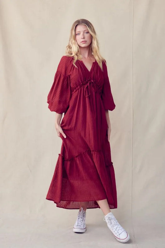 Burgundy Tie Front Maxi Dress