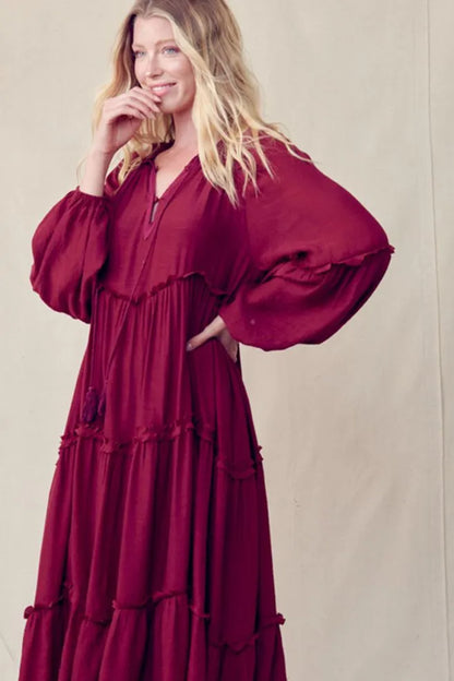 Burgundy Tie Front Maxi Dress