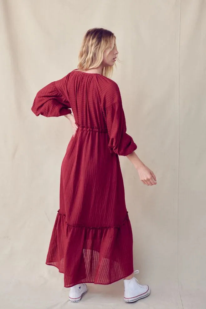 Burgundy Tie Front Maxi Dress