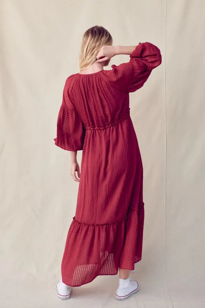Burgundy Tie Front Maxi Dress