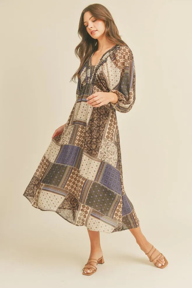 Kimono Ruffle Midi Dress - Multiple Colors