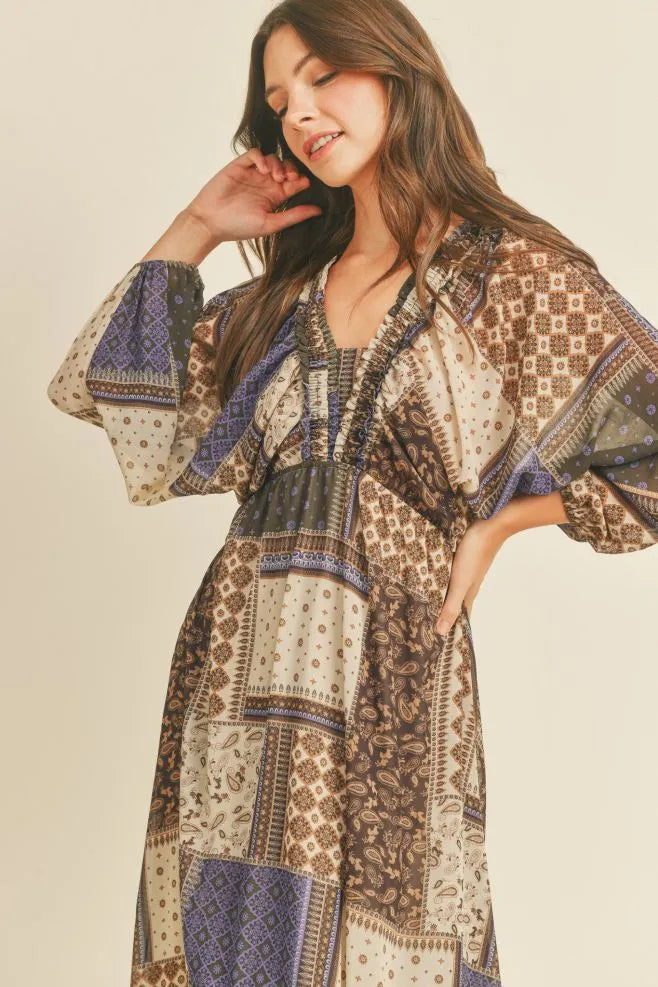 Kimono Ruffle Midi Dress - Multiple Colors