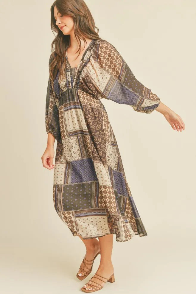 Kimono Ruffle Midi Dress - Multiple Colors