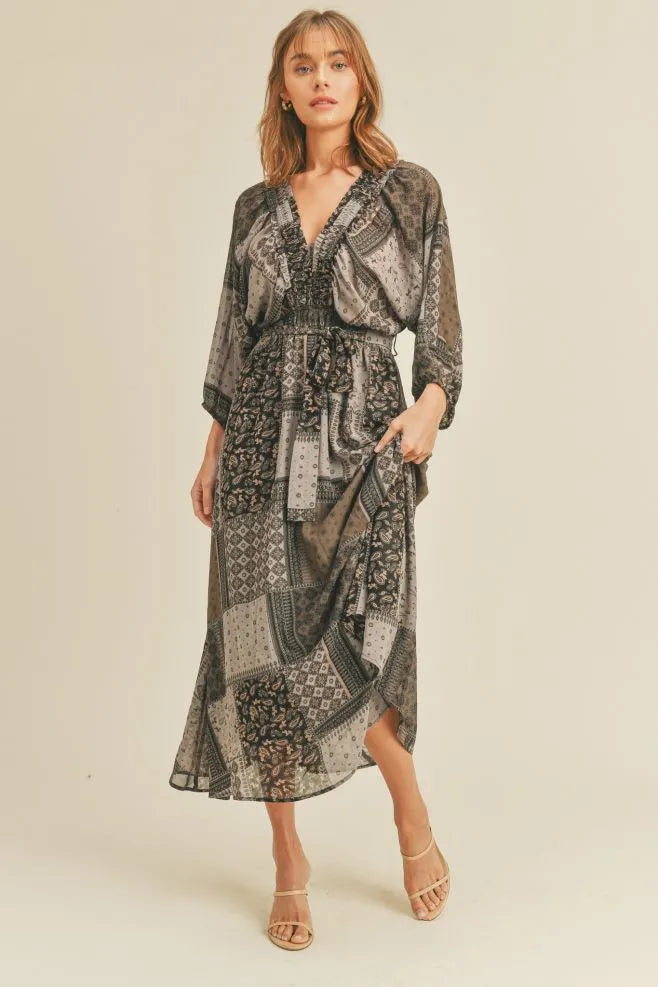 Kimono Ruffle Midi Dress - Multiple Colors