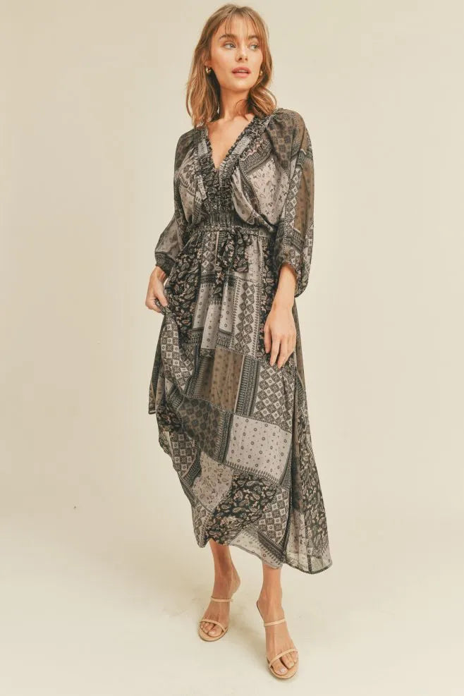 Kimono Ruffle Midi Dress - Multiple Colors