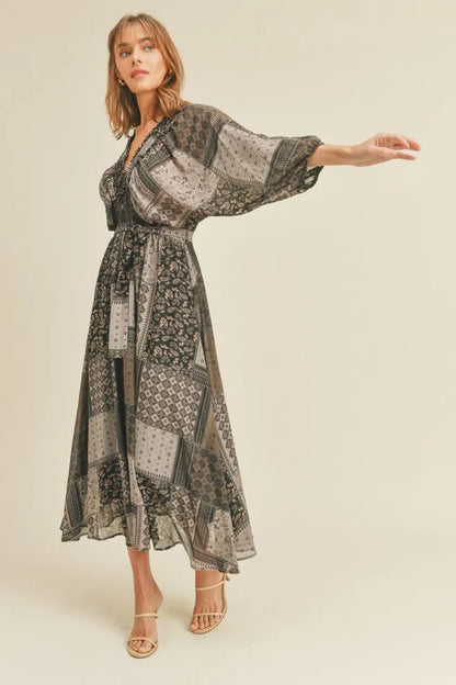 Kimono Ruffle Midi Dress - Multiple Colors