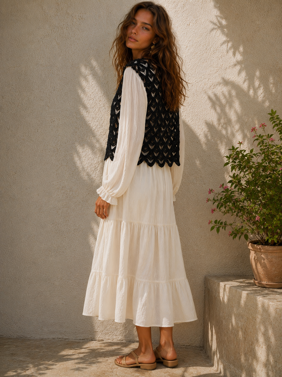 Midnight Scallop Crochet Shell Vest