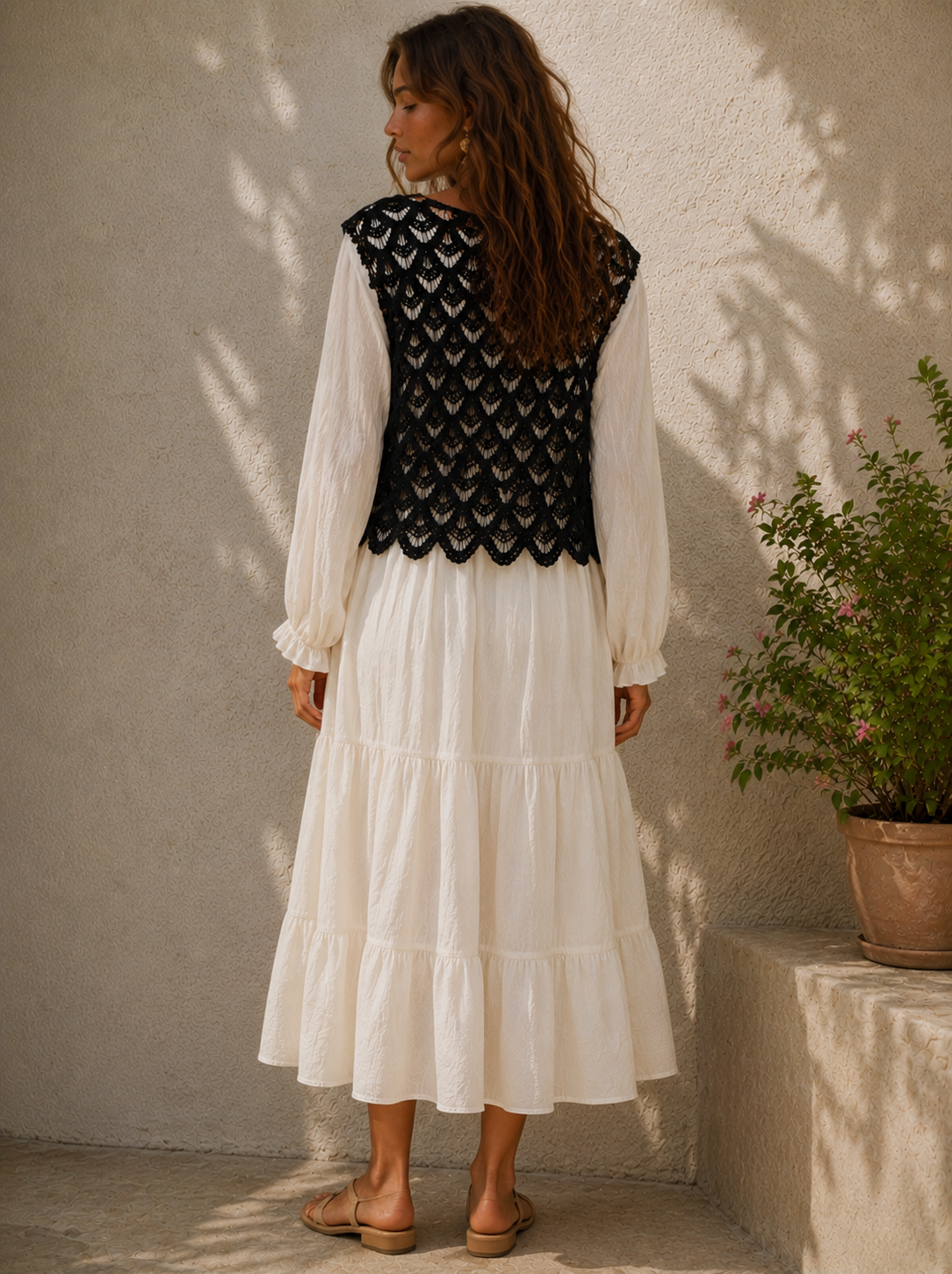 Midnight Scallop Crochet Shell Vest