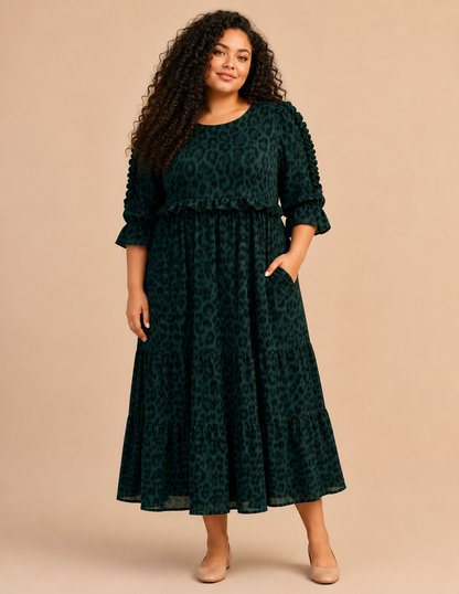 Women Plus Sophisticated Animal Print Midi Dress Plus