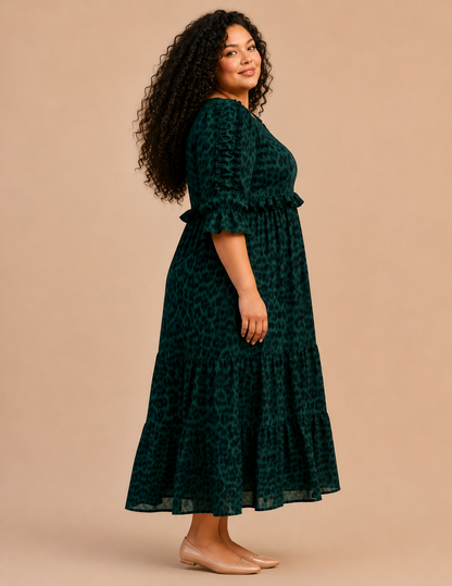 Women Plus Sophisticated Animal Print Midi Dress Plus