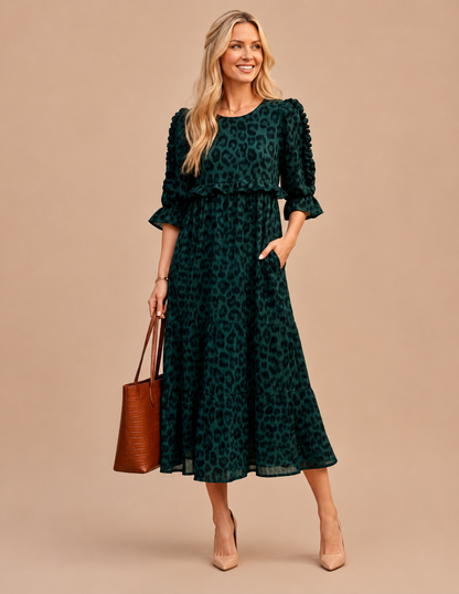 Women Plus Sophisticated Animal Print Midi Dress Plus