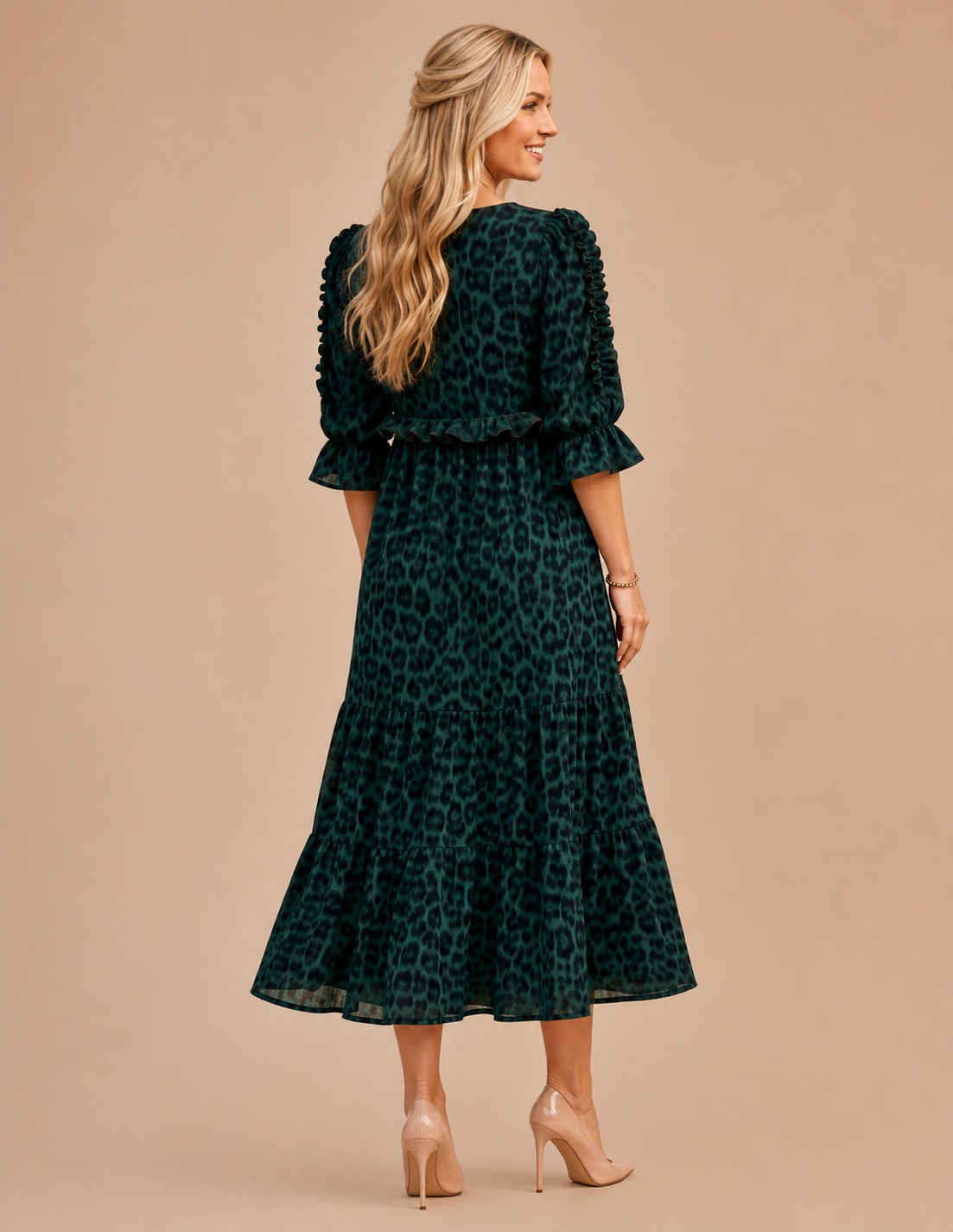 Women Plus Sophisticated Animal Print Midi Dress Plus