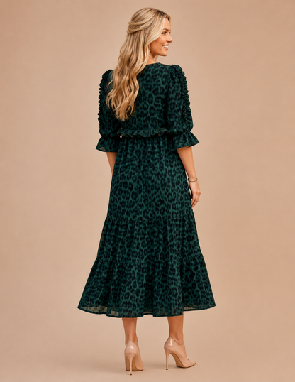 Women Plus Sophisticated Animal Print Midi Dress Plus
