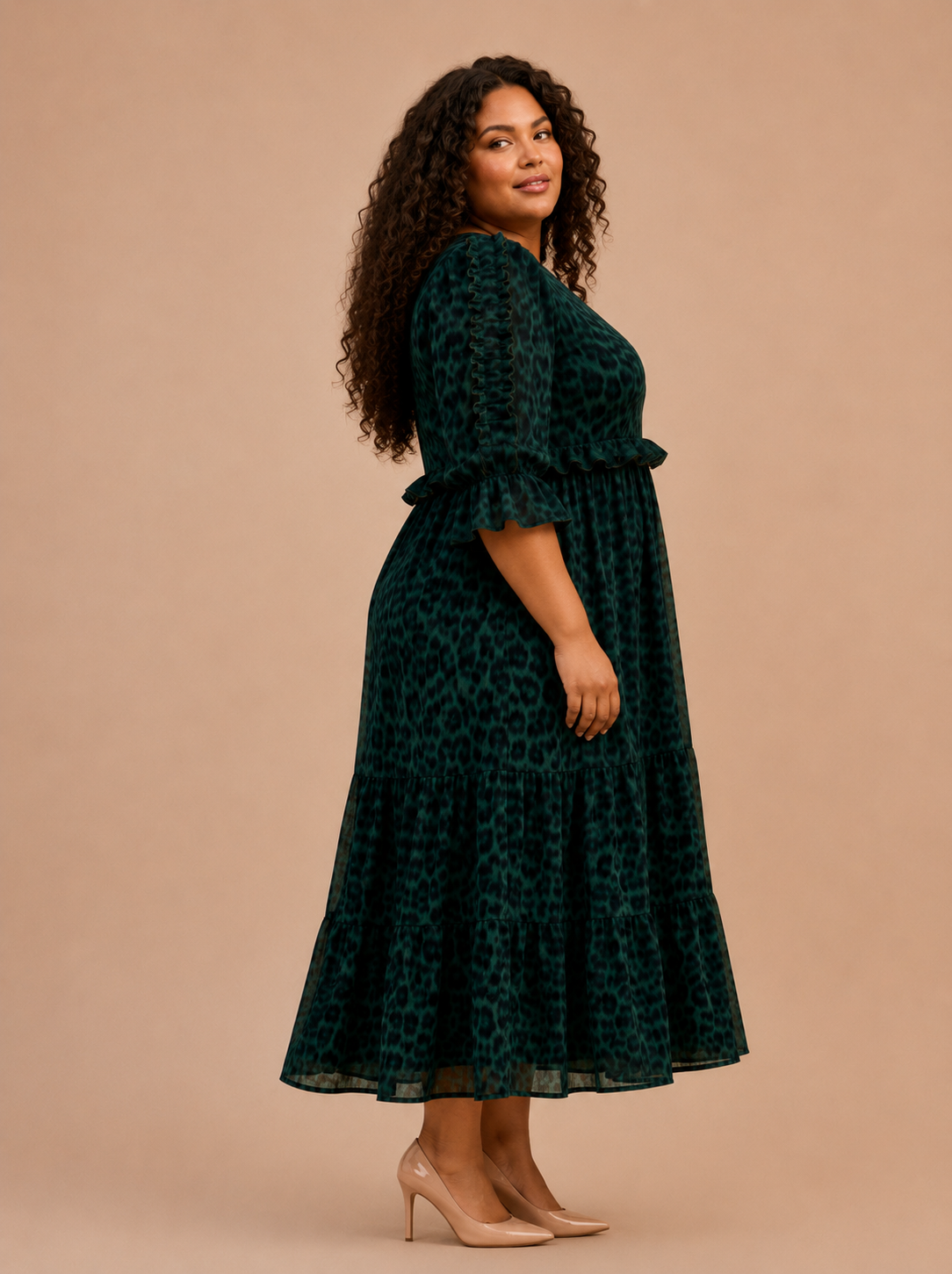 Women Plus Sophisticated Animal Print Midi Dress Plus