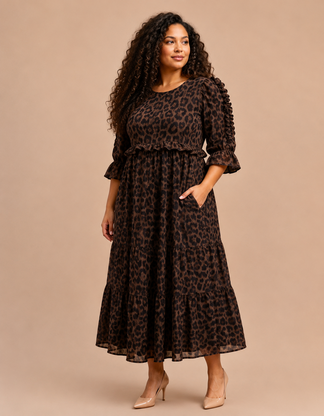 Women Plus Sophisticated Animal Print Midi Dress Plus