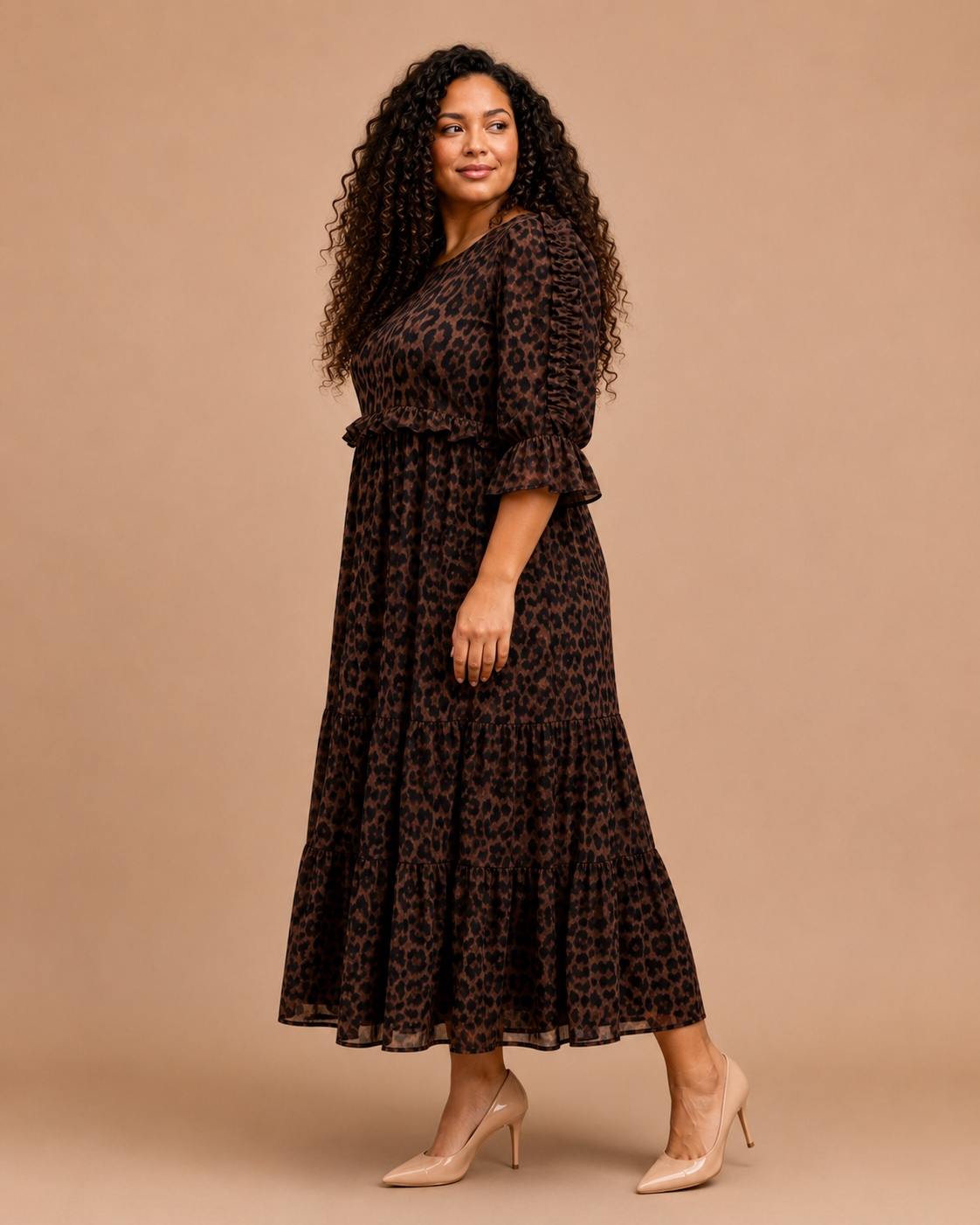 Women Plus Sophisticated Animal Print Midi Dress Plus