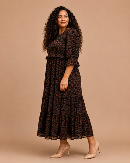 Women Plus Sophisticated Animal Print Midi Dress Plus
