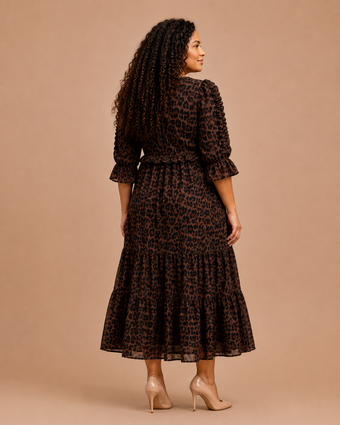 Women Plus Sophisticated Animal Print Midi Dress Plus