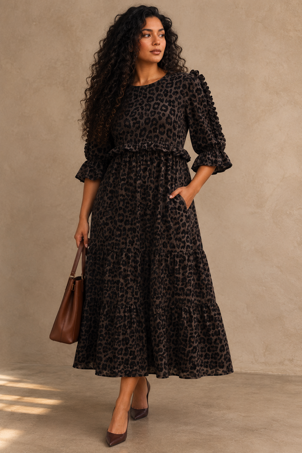 Women Plus Sophisticated Animal Print Midi Dress Plus