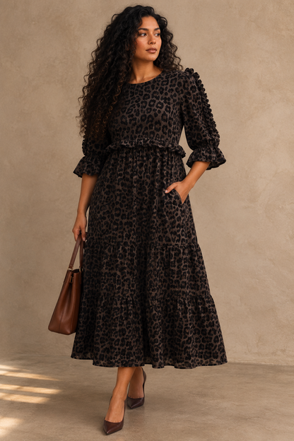 Women Plus Sophisticated Animal Print Midi Dress Plus