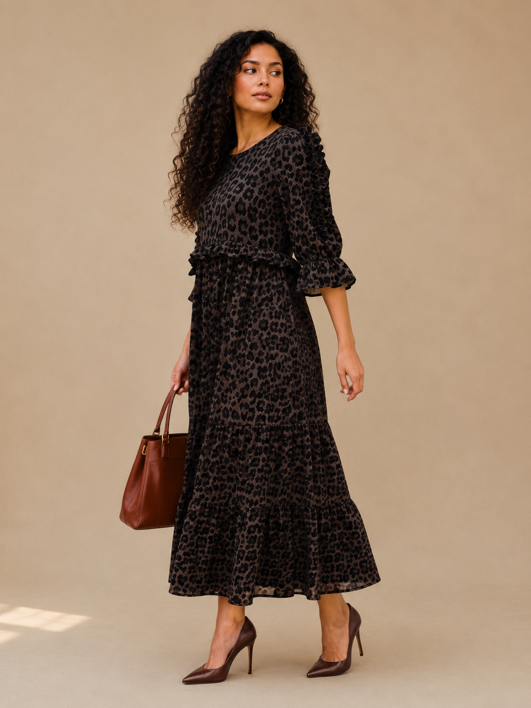 Women Plus Sophisticated Animal Print Midi Dress Plus